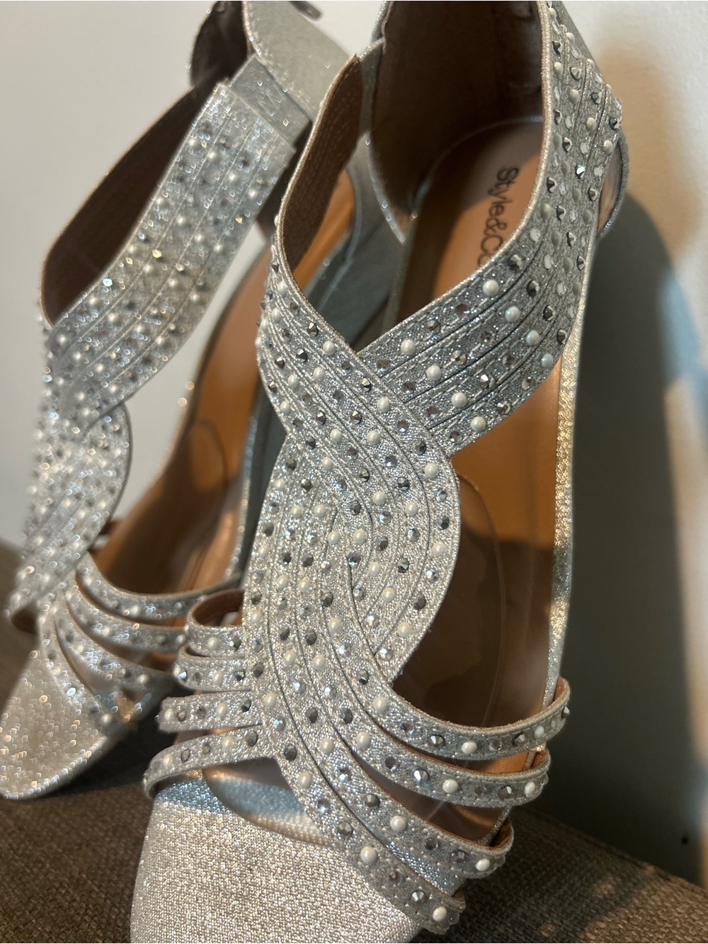 Style & Co. Sparkle Strappy Evening Sandals - Silver - Picture 3 of 9